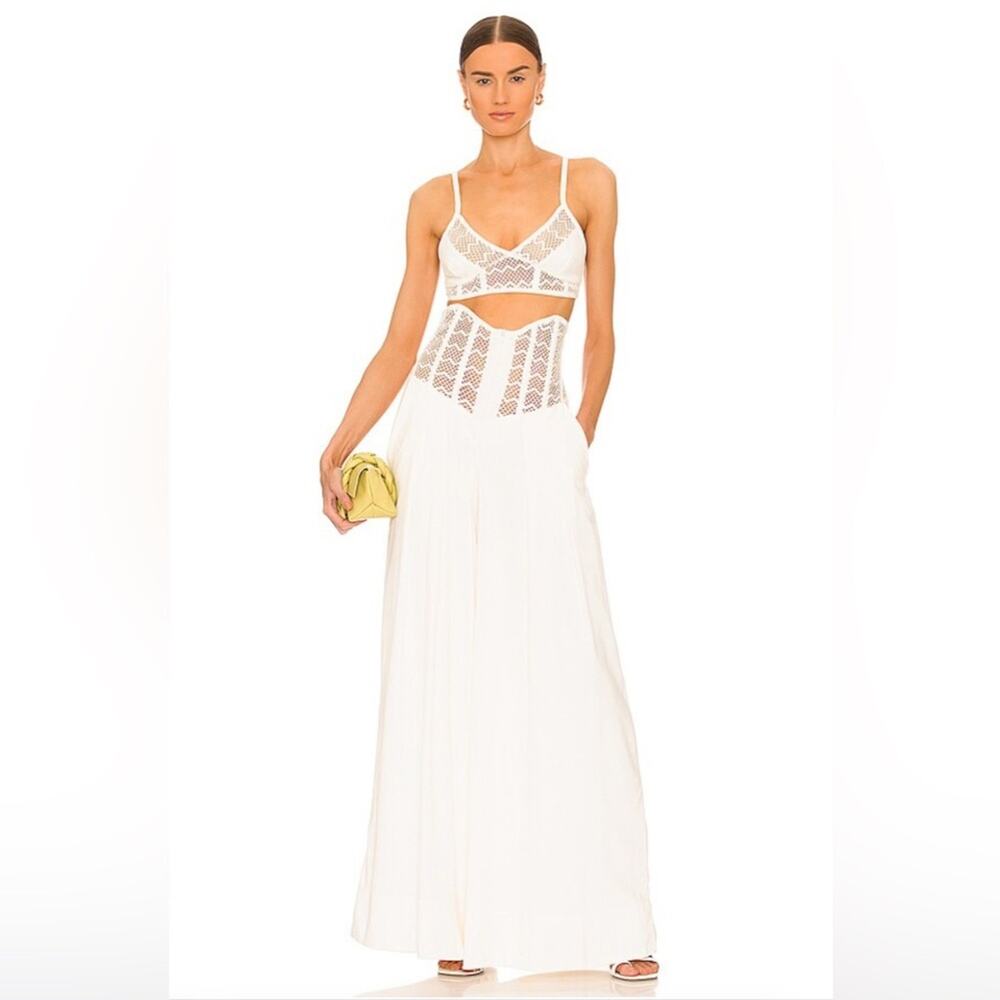 PATBO Corset Waist Wide Leg Linen Pants Size 10 NWT in Bone Color - Picture 3 of 7